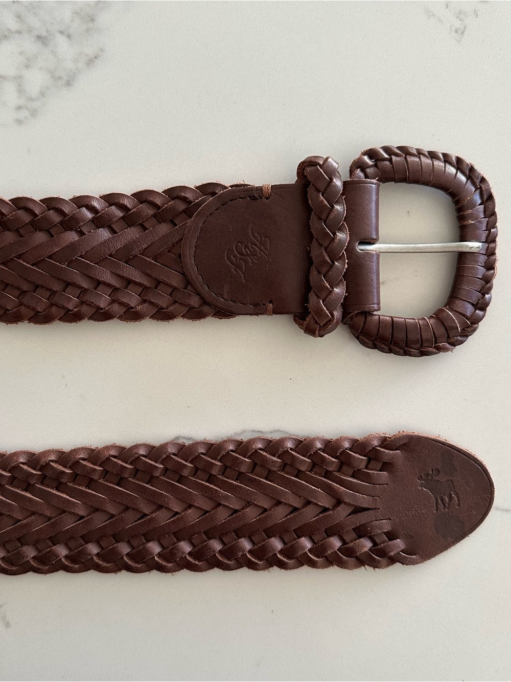 Vintage Abercrombie & Fitch Wide Braided Woven Leather Belt in Rich Brown XS/S